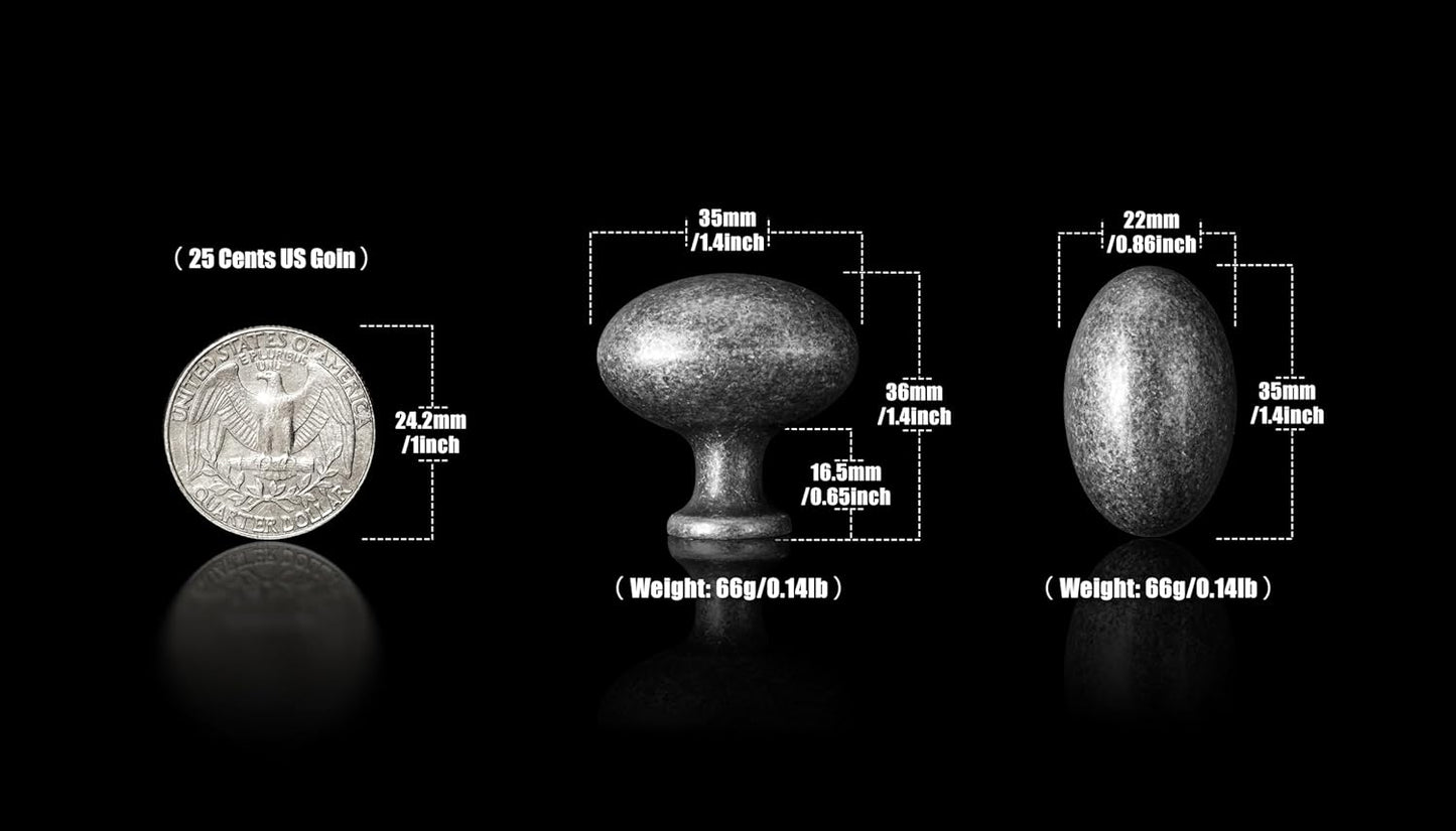 Goo-Ki 1.2 Inch(36MM) Oval Weathered Nickel Drawer Knobs, Retro Pewter Zinc Alloy for Cabinet Knobs for Dresser,6 Packed