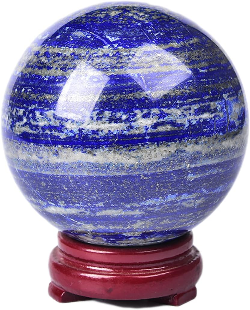 JIC Gem Large Blues Crystal Sphere with Stand Lapis Lazuli Quartz Crystal Ball Sphere Gemstone Decorative Ball for Home Decor Altar Reiki Crystal Gift 80-90mm