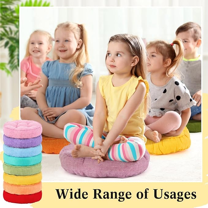 Juexica 8 Pcs Floor Cushions for Kids Floor Pillows Flexible Seating Cushions 3.5'' Thick Flexible Seating Classroom Furniture Meditation Seat Pillows for Home Nursery Yoga Decor(Multicolor,Round)