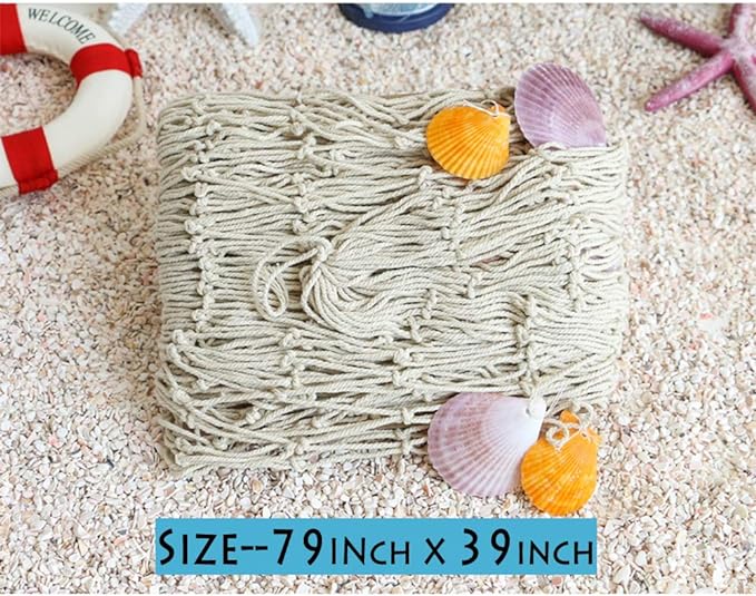 Natural Fishing Net Decor with Shells 79 Inch Beach Theme Decor for Party Home Bedroom Wall Hanging Fish Net Decorations
