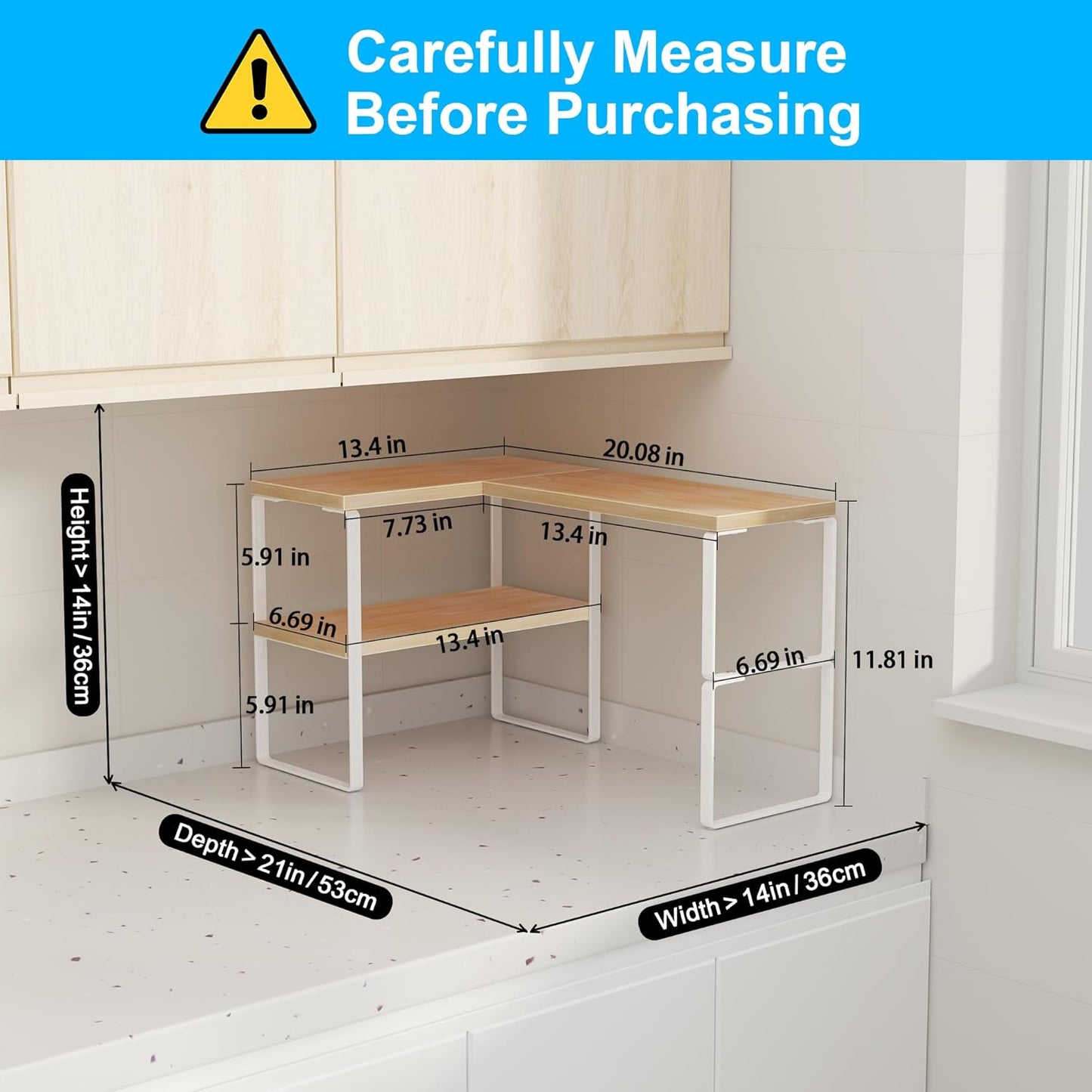 Golener Countertop Organizer Corner Shelf, 2-Tier Adjustable Stackable Corner Shelves for Kitchen, Spice Rack, Coffee Bar, Over Sink, Bathroom, Dresser Table, Corner Counter Shelf Stand, Natural Beige