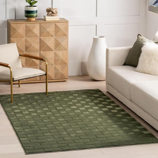 nuLOOM Alaiya Checkered 2x3 Machine Washable Accent Rug for Living Room Bedroom Dining Room Entryway Kitchen, Green