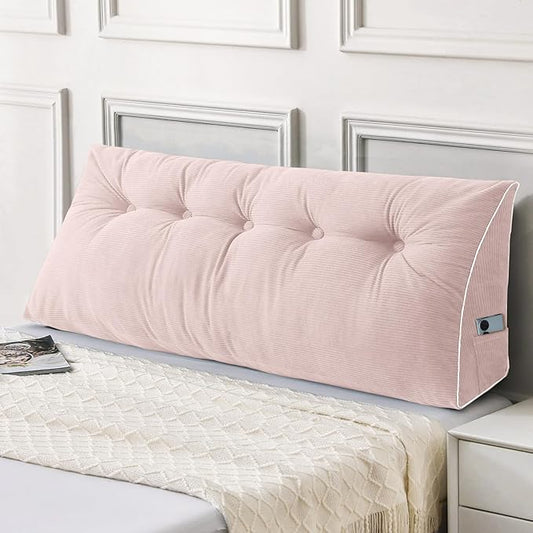 Sasttie Headboard Pillow Full, Wedge Pillow Headboard for Sitting Up in Bed, Back-Rest Support Triangular Cushion for Reading - Features Removable Washable Cover, Pink