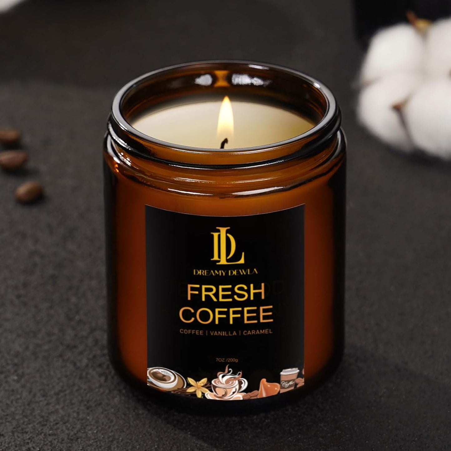 Fresh Coffee Candles, Coffee Scented Candle, Natural Soy Candles for Home Scented, Long Lasting with 50 Hour Burn Time, Gifts for Men Women