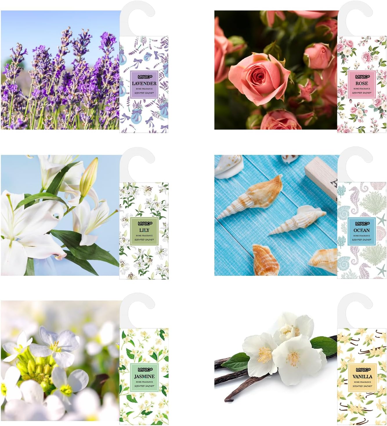 MYARO 12 Packs Large Sachets for Drawers and Closets, Large Hanging Sachet Bags Closet Air Fresheners Potpourri Bags Long-Lasting 6 Scents - Lavender, Rose, Jasmine, Ocean, Vanilla, Lily