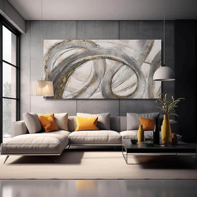 VAYIMDH Canvas Wall Art for Living Room Large Graffiti Wall Decor Grey and Beige Picture Painting for Home Office Bedroom 29"x 58" Ready to Hang