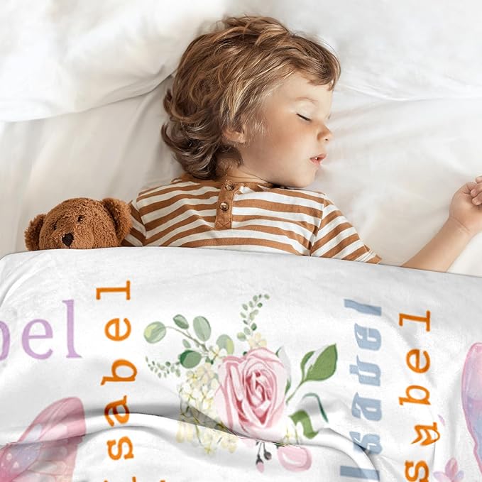 Ship Next Day, Personalized Baby Blanket - Printed in USA, Custom Baby Blanket with Name, Customized Animal Blankets for Boys & Girls, Soft Cozy Receiving Blankets for Toddlers, Stroller Decor Throw