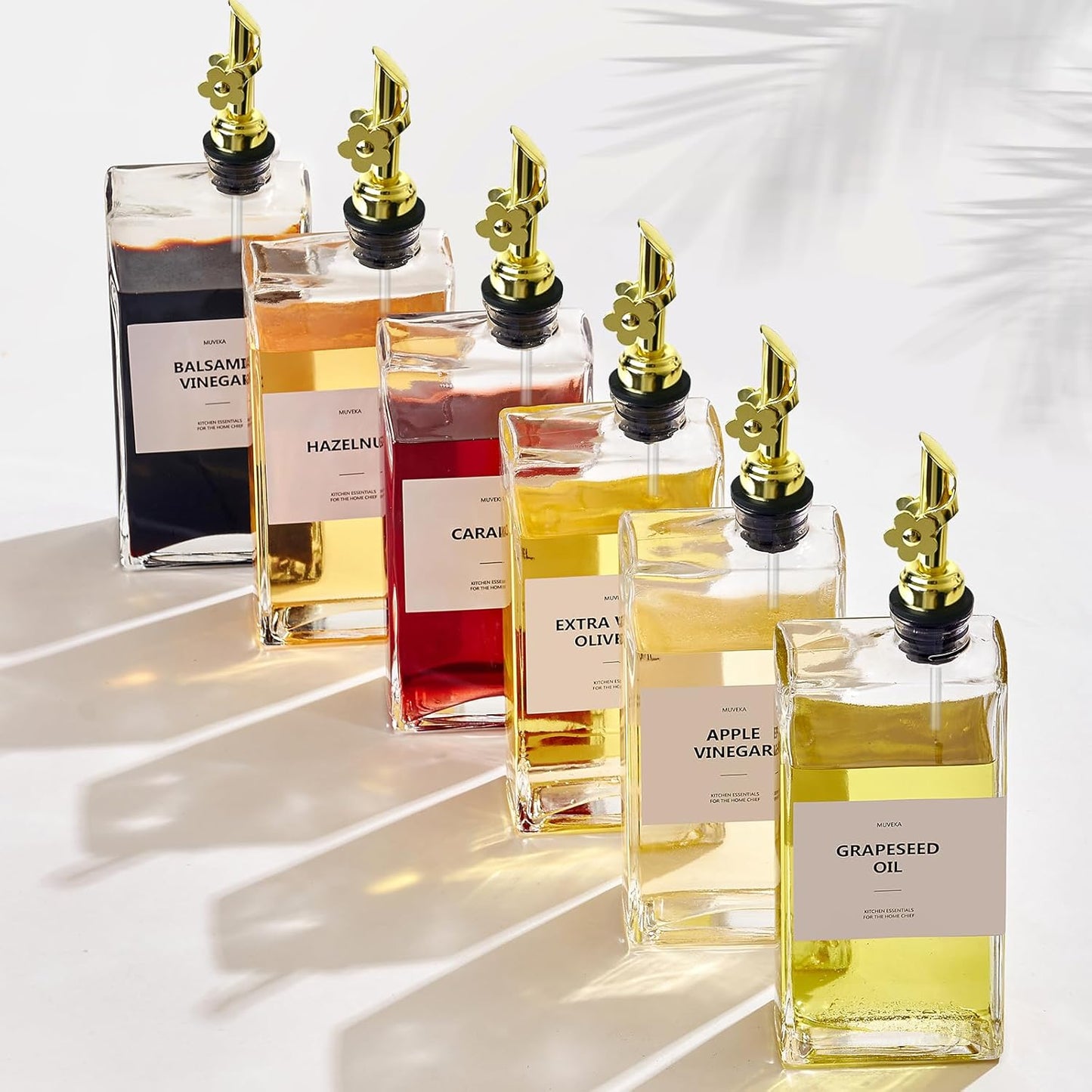 Olive Oil Dispenser Bottle for Kitchen, 16.9 oz/ 500 ml Vinegar Dispenser, Cooking Oil Dispenser Set, Glass Cruet with Pourer Spouts for Vinegar, Coffee Syrup Dispenser