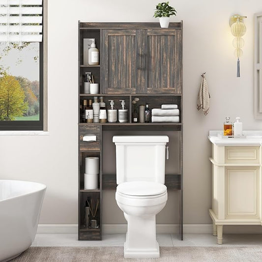 Over The Toilet Storage Cabinet, Farmhouse Storage Cabinet Over Toilet with Barn Door，Home Space-Saving Toilet Rack, for Bathroom, Restroom, Laundry