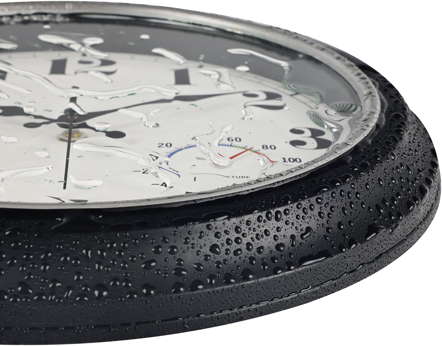 45MinST 13-Inch Vintage Outdoor Wall Clock with Thermometer and Hygrometer, Waterproof, Large Numbers, Silent, for Indoor and Outside Use,Porch,Garden,Pool(Black Frame with Silver Trim)