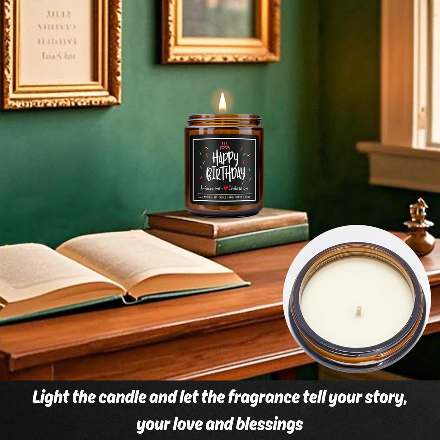 Homsolver 9OZ Lavender Scent Candles, Happy Birthday Decorations Gifts for Men, Women, Him, Friend, Dad, Brother, Husband, Boyfriend, More 50 Hours Burn Time