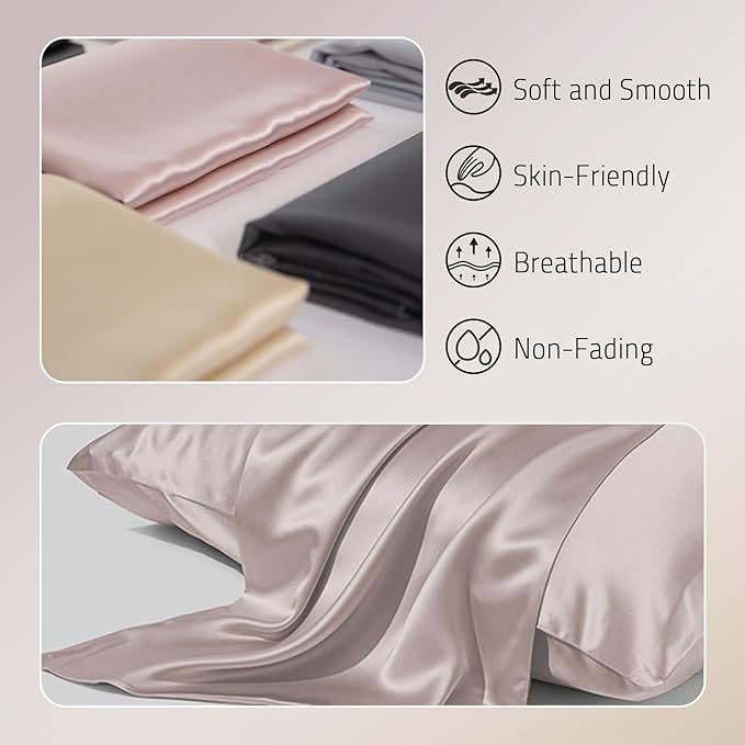 Mulberry Silk Pillow Case for Hair and Skin Prevent Acne Pillow Cases Both Sides Real Silk Pillowcases Organic Silk Pillowcase with Hidden Zipper, Apricot Grey, Queen (20"×30")
