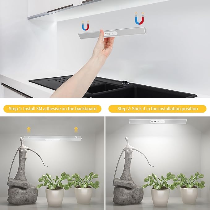 60 LED Under Cabinet Lighting Wireless with Remote and Motion Sensor Indoor,2000 mAh Rechargeable Closet Lights with 3 CCT and Dimmable,Under Counter Light for Kitchen,Stairways(2 Pack,12inch)