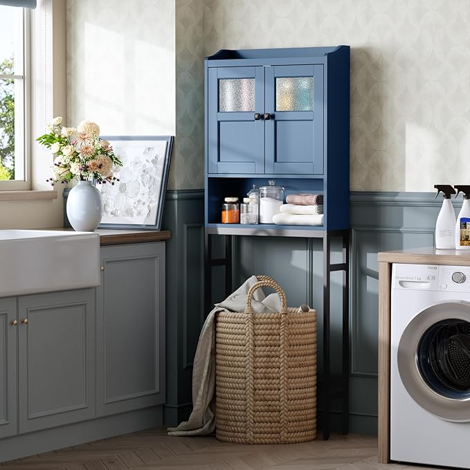 Over The Toilet Storage, Bathroom Storage Cabinet Over Toilet, Above Toilet Storage with Double Doors and Soft Hinges Over Toilet Storage Shelf Over The Toilet Storage Cabinet (Ultramarine)