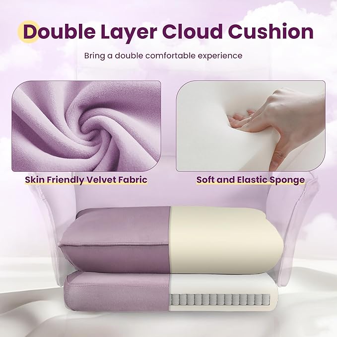 Office Chair, Modern Home Office Desk Chairs with Wheels and Retractable Footrest, Adjustable Backrest Velvet High Back Office Chair, Computer Chairs for Bedroom (Light Purple)