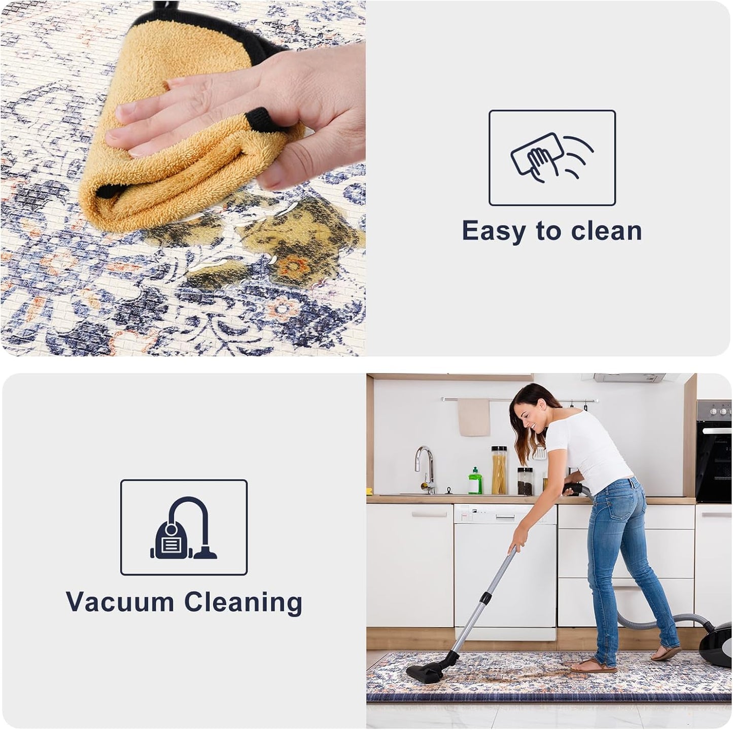 KIMODE Kitchen Mats for Floor, Boho Floral Blue Kitchen Rugs Sets of 2, Anti Fatigue Mats for Kitchen Floor, Cushioned Comfort Kitchen Floor Mats for Sink, Laundry, Desk,17"x47"+17"x29"