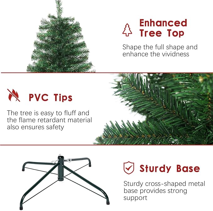 4FT Premium Christmas Tree, Small Spruce Artificial Holiday Xmas Tree with 450 PVC Branch Tips & Foldable Metal Stand for Home, Office, Party Decoration,Green