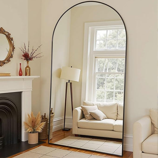 TinyTimes 81''x41'' Oversized Full Length Mirrors, Arched Floor Mirror with Stand, Full Body Large Standing Mirror/Leaning/Hanging Wall Mounted for Living Room, Bedroom, Black