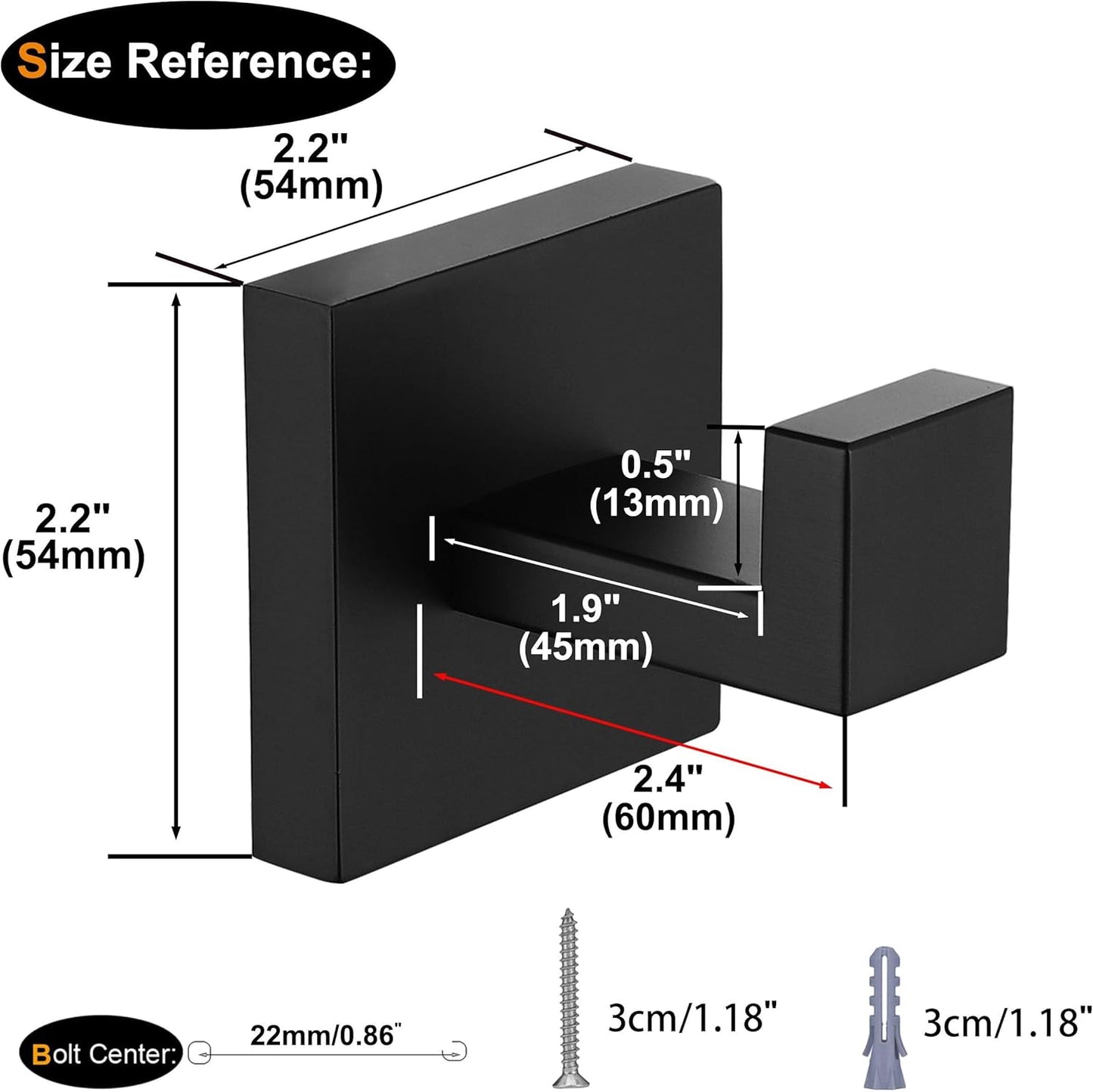 Nolimas 6 Pack Matte Black Towel Hook Stainless Steel Bathroom Rustproof Clothes Towel Coat Hook Wall Mounted Square Toilet Kitchen Heavy Duty Door Hanger