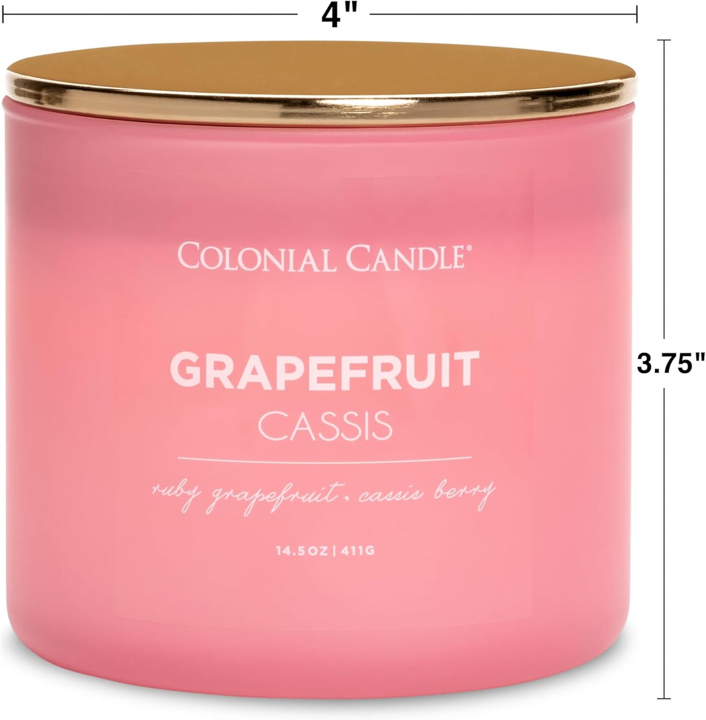 Colonial Candle Pop of Color Grapefruit Cassis 14.5 Oz Scented Matt Glass Jar Candle,Three Premium Cotton Wicks