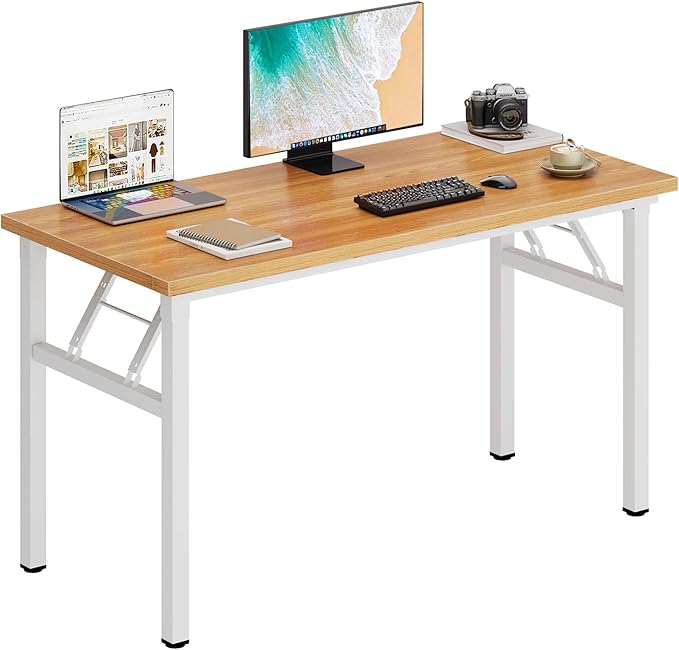 DlandHome 47 inches Folding Table Computer Desk Portable ActivityTable Conference Table Home Office Desk, Fully Assembled Teak and White DND-ND5-120TW