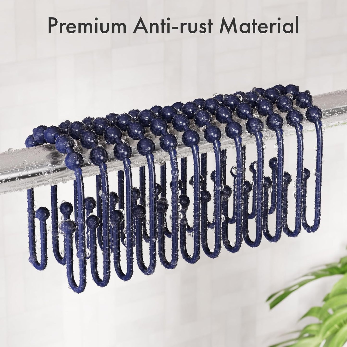 AmazerBath Shower Curtain Hooks, Navy Blue Shower Curtain Rings Rust Proof Non-Slip Double Hook Shower Curtain Hooks for Shower Curtain, Sturdy Shower Curtain Rings, Metal Shower Hooks Ring 12Pcs
