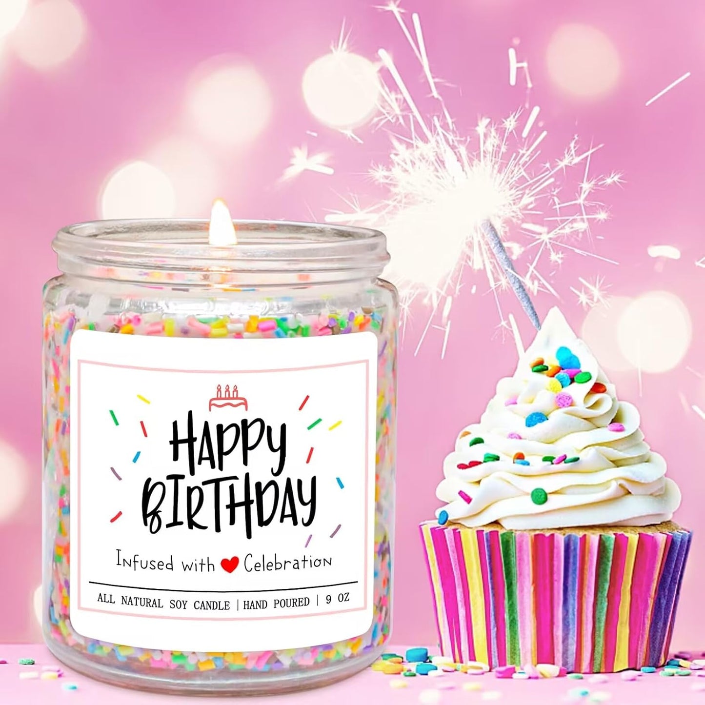 Homsolver Happy Birthday Gifts for Women Unique, Vanilla Cream Scent with Sprinkles Candy Birthday Candles for Her, 18th/20th/30th Birthday Handmade Aromatherapy Candle Decor