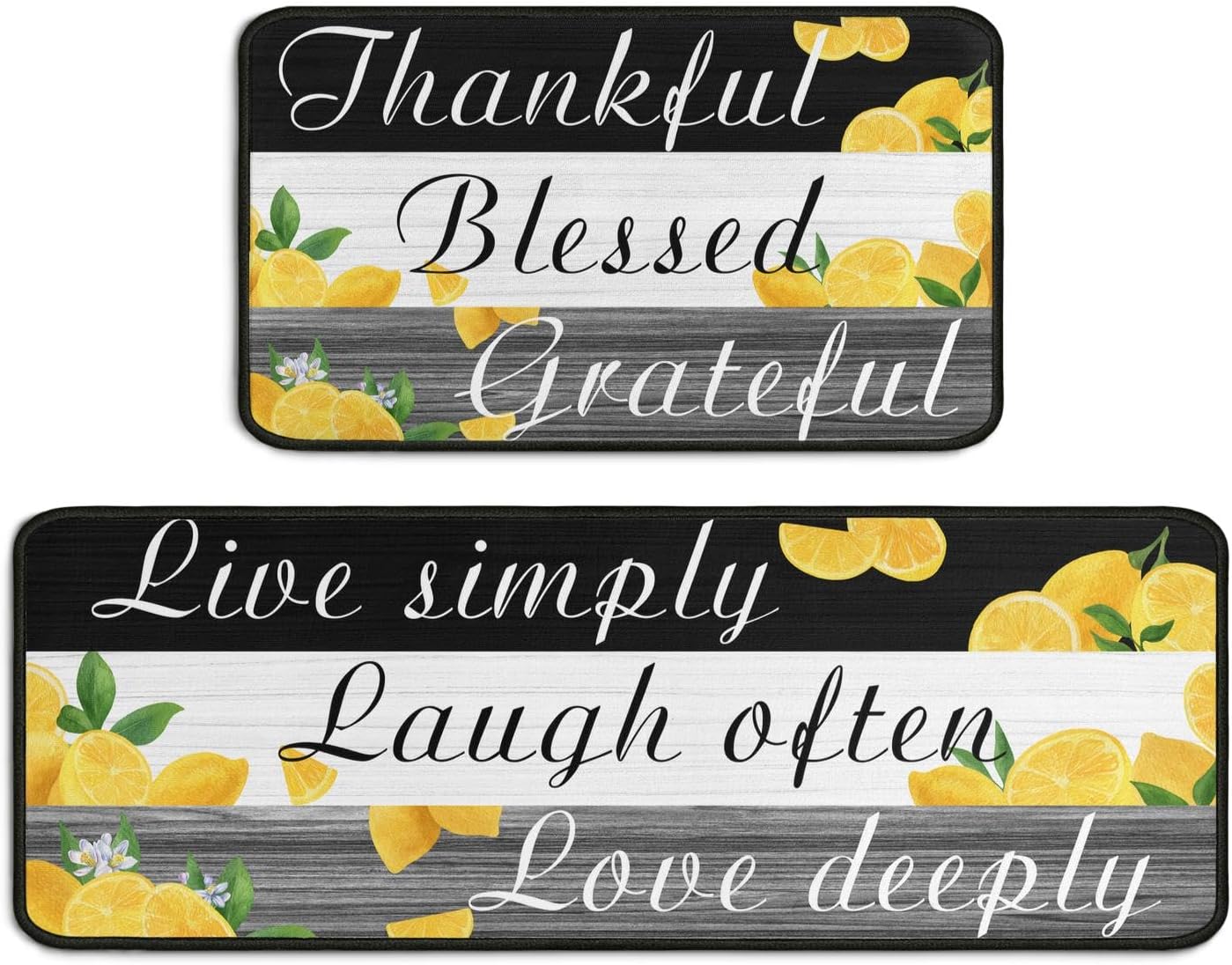 2 Pieces Lemon Kitchen Decor Rug Set, Washable Non-Slip Kitchen Sink Mats, Indoor Laundry Room Runner Area Carpet Farmhouse Style Decoration 17"x47"+17"x30"