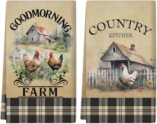 Fall Kitchen Towels Farmhouse Chicken Kitchen Towels Farm House Kitchen Decorations Farm Kitchen Decor 2 Pcs of 18×26 Inch