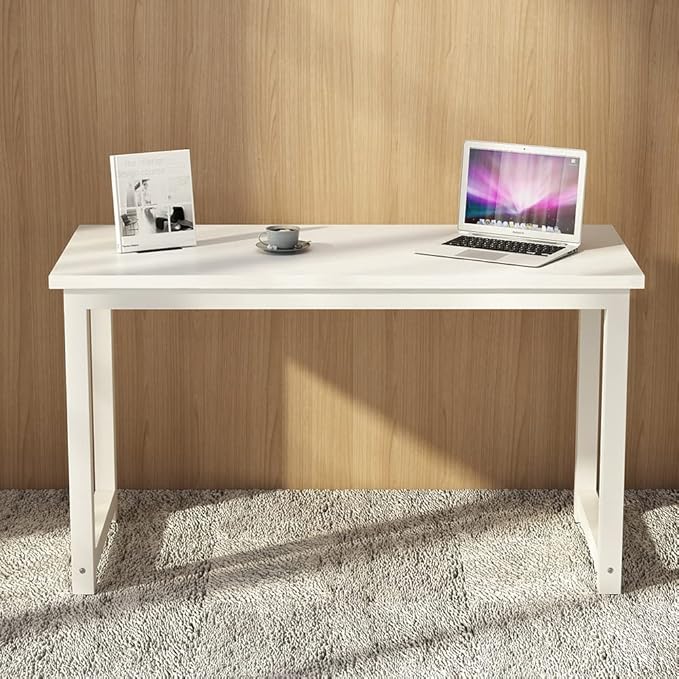 Tribesigns Modern Simple Computer Desk, 47 inch Office Desk Computer Table, Study Writing Study Desk for Home Office, White