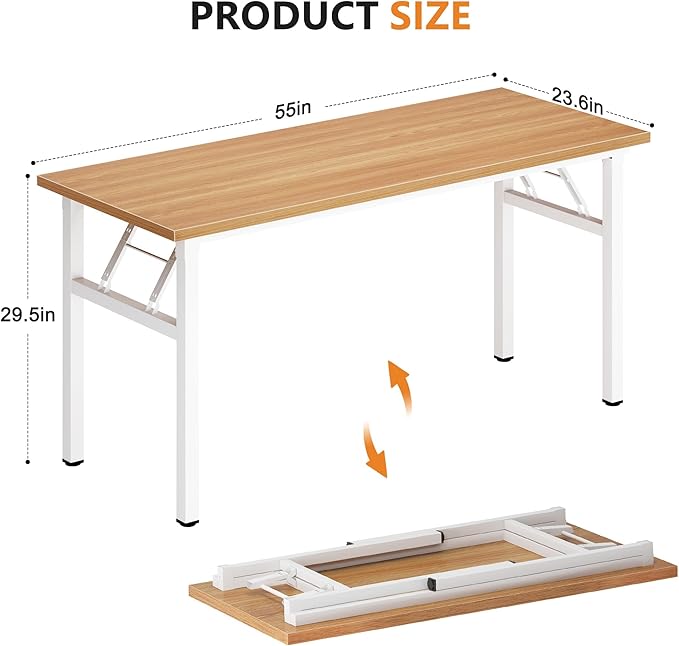 DlandHome Large Computer Desk, Folding Desk, Decent and Steady Home Office Desk/Workstation/Table 54.3inch Teak White