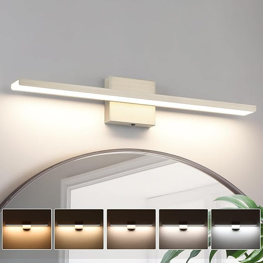 JUSHENG Brushed Nickel Vanity Lights for Bathroom Light Fixtures 5CCT Dimmable Vanity Light Bar LED Bathroom Lighting Over Mirror 24'' Inch 24W ETL Certificated