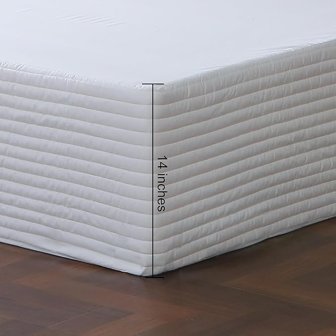 King Bed Skirt-Box Spring Cover with 14 Inch Tailored Drop,Wrinkle and Fade Resistant Hotel Wrap Around Bed Skirts，Bed Frame Cover (Horizontal Stripe White, King)