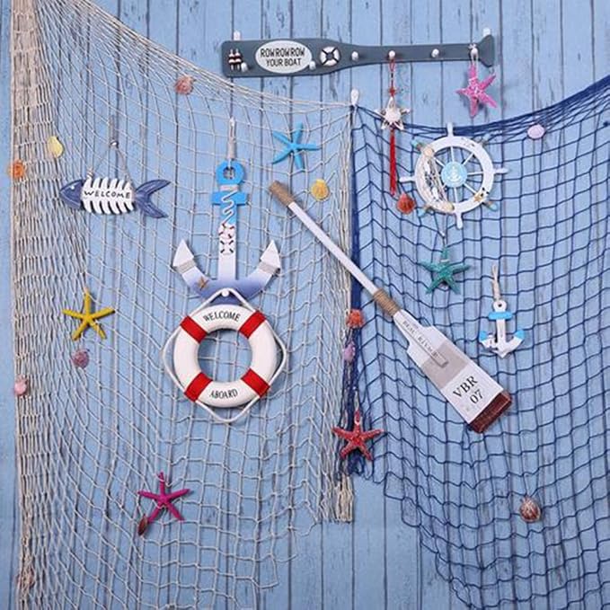 Natural Fishing Net Decor with Shells 79 Inch Beach Theme Decor for Party Home Bedroom Wall Hanging Fish Net Decorations (Sea Blue)