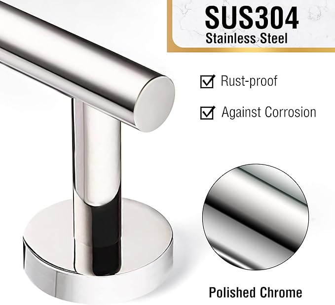 HITSLAM Chrome 25.7 Inch Towel Bar for Bathroom, SUS304 Stainless Steel Bathroom Towel Rack Wall Mounted, Modern Home Decor Bath Towel Holder with Hardware Accessories
