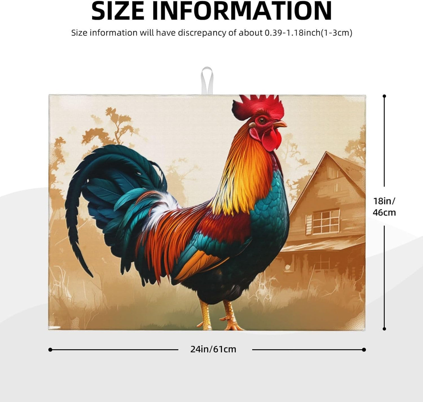 Retro Rooster Dish Drying Mat for Kitchen Counter Absorbent Microfiber Drying Mat Reusable Washable 18x24 Inch Large Dish Mats For Drying Dishes