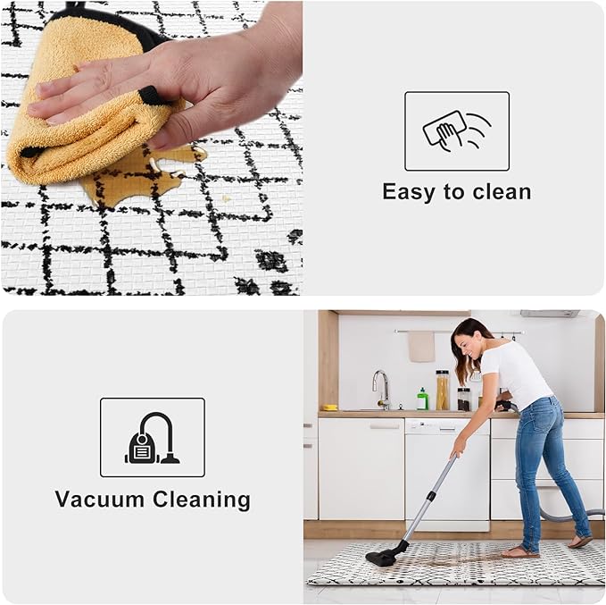 KIMODE Kitchen Runner Rug,17.3" x 59" Anti Fatigue Kitchen Mats for Floor Cushioned,Non-Slip Waterproof Comfort Thick Kitchen Floor Standing Mat for Front Sink,Laundry Room,Black and White