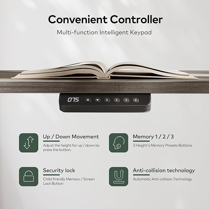 FEZIBO 48 x 24 Inch Height Adjustable Electric Standing Desk with Double Drawers&Keyboard Tray, Stand Up Desk with LED Strips&Monitor Stand,Rustic Grey Top