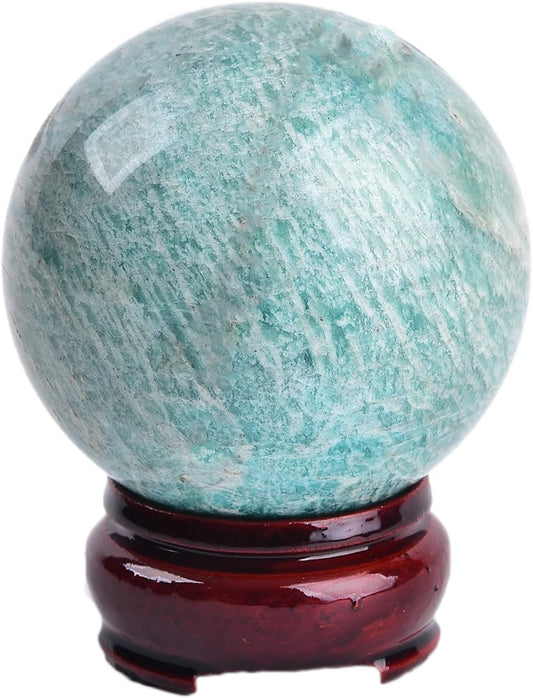 JIC Gem Amazonite Crystal Ball with Wood Stand Gemstone Sphere,Healing Crystal Balls for Reiki Chakra Decoration Fengshui (2.8-3.2inch)