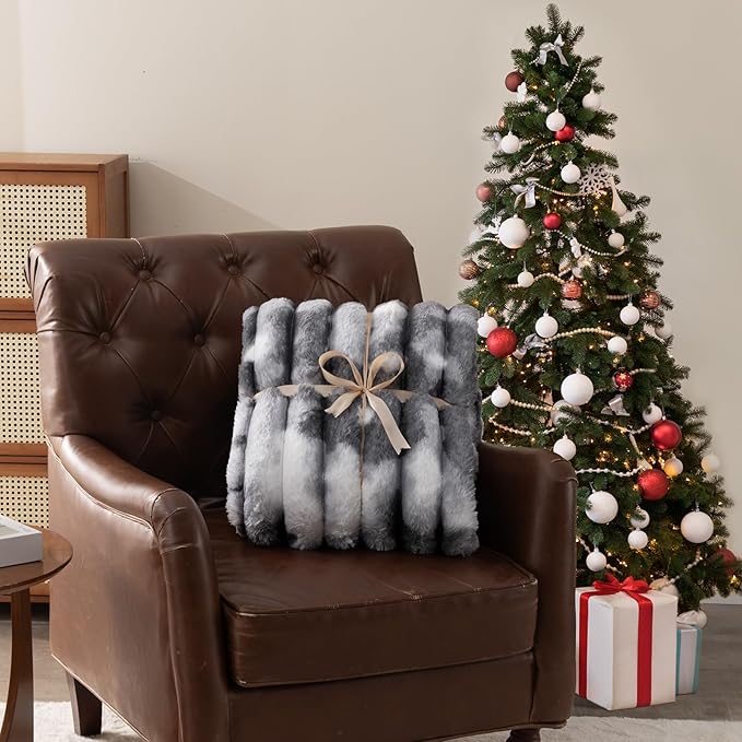 Throw Blanket for Couch - 60" x 80" Faux Rabbit Fur Throw Blanket Cozy Soft Warm Blankets for Bed Sofa Bedroom Living Room Fluffy Striped Blankets for Fall Winter, Home Decor, Grey