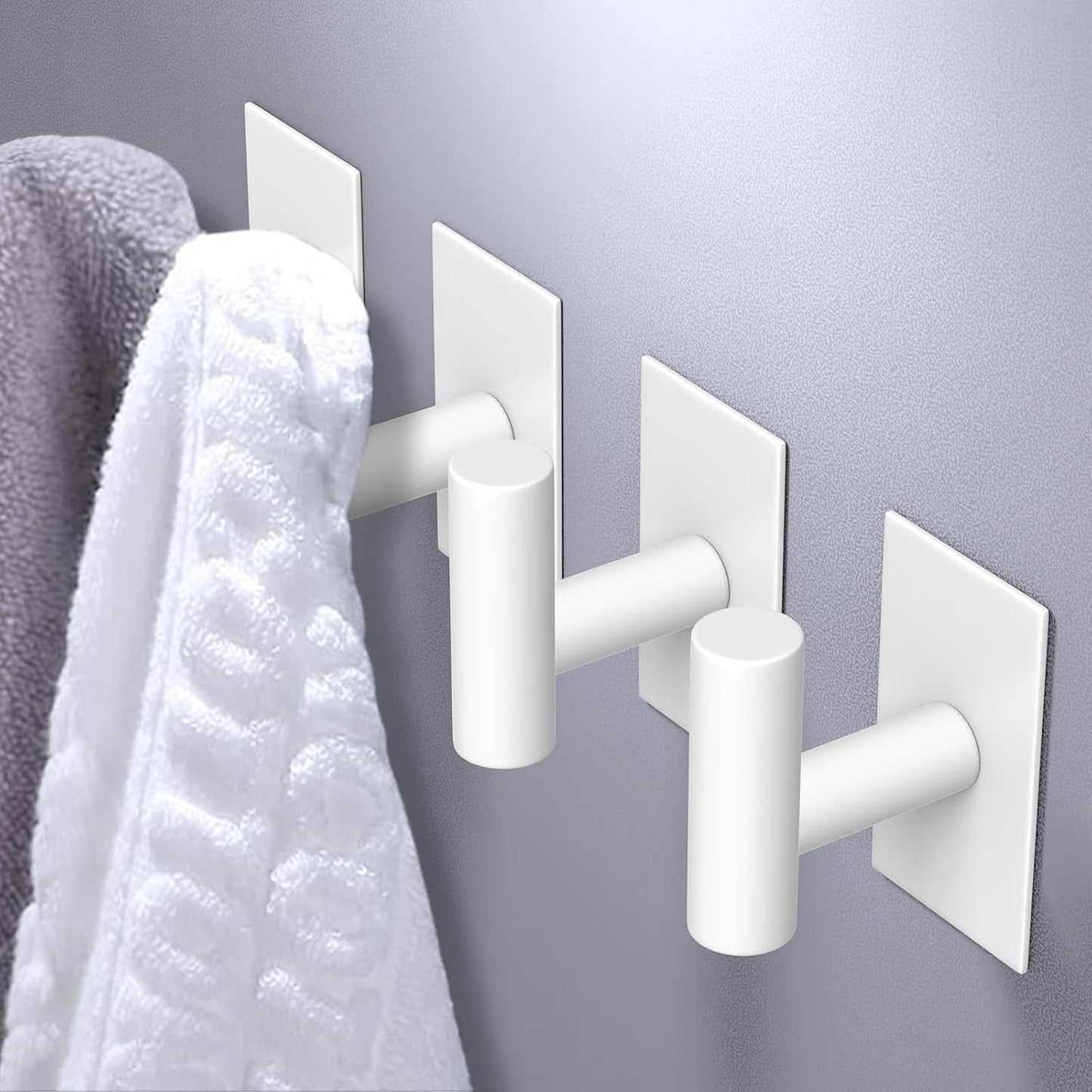 VAEHOLD Wall Towel Hooks, Heavy Duty Sticky Holder Waterproof Towel Hooks for Hanging Coat, Clothes, Closet Hook Wall Mount for Kitchen (White, 4 Pack)