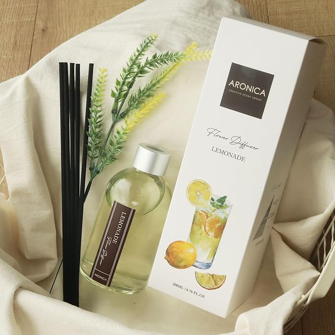 Aronica Lemon Scented Air Freshener, Reed Diffuser Scent for Apartment, Lemon Infussd Room Freshener, Citrus House Scent, New Apartment Essentials, House Warming Gifts New Home