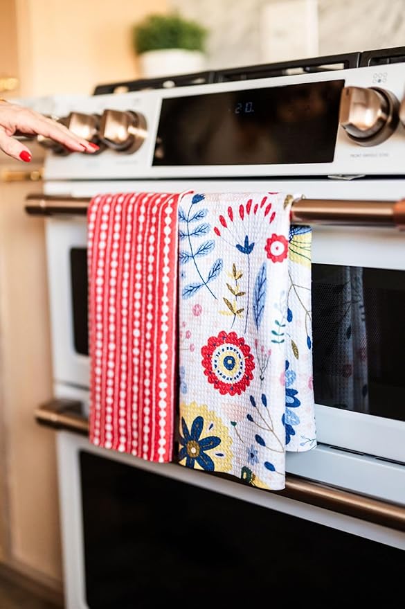 || 2 Pack Double Sided|| Not Your Ordinary Dish Towels || Waffle Weave Microfiber || Tea Towels || Highly Absorbent || Hanging Loop || Dish Cloths|| Designer Prints|| Flower Garden
