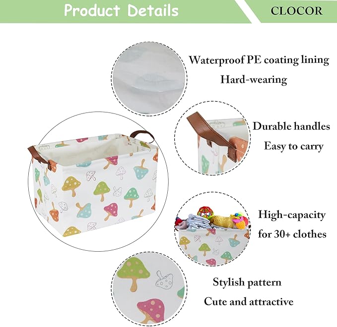CLOCOR Rectangular Storage Basket,Waterproof Gift Basket,Room Decor(Mushroom)