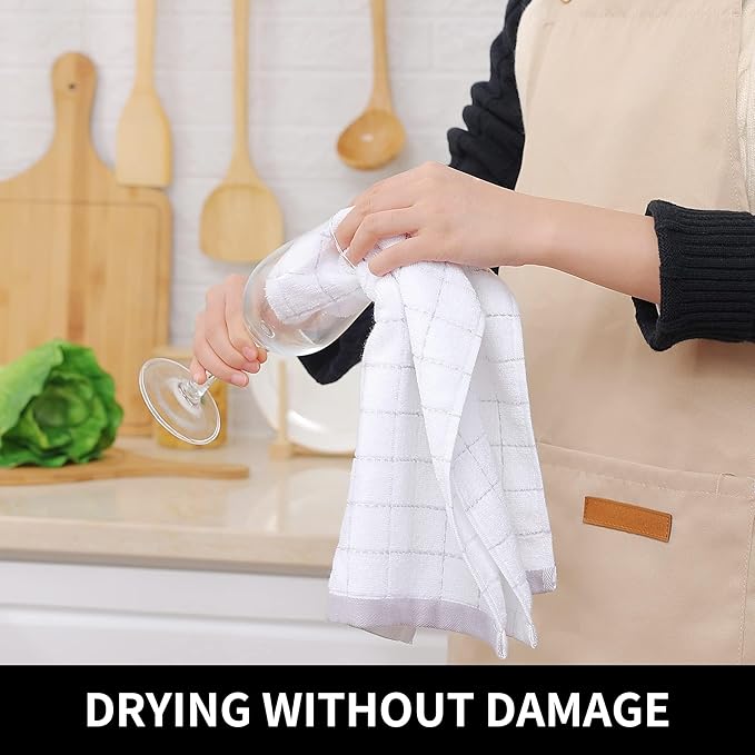 Homaxy 100% Cotton Terry Kitchen Towels(Mixed Color, 13 x 28 Inches), Checkered Designed, Soft and Super Absorbent Dish Towels, 6 Pack