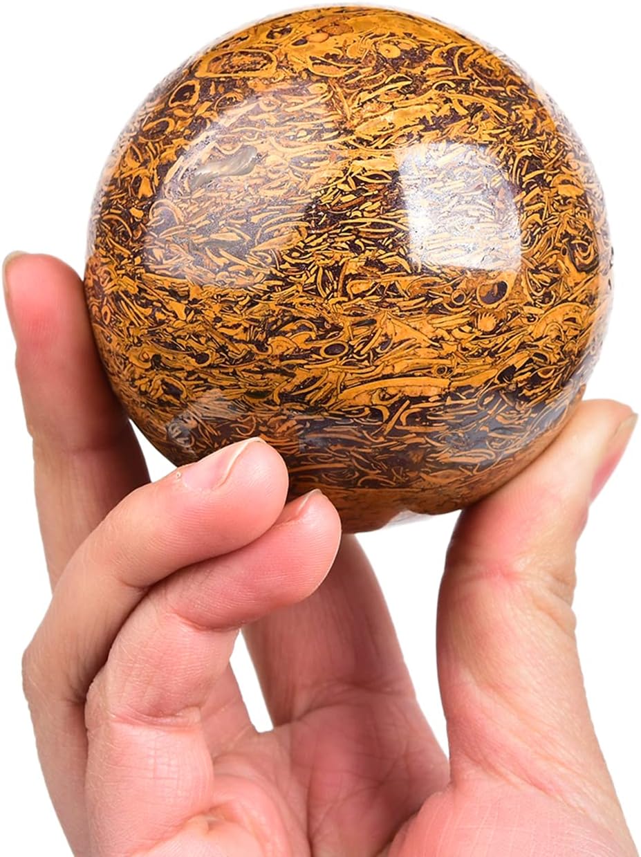 JIC Gem Reiki Healing Crystals Sphere Ball Natural Golden Silk Jade Gemstone with Decorative Stand Home Decoration (50-60mm)