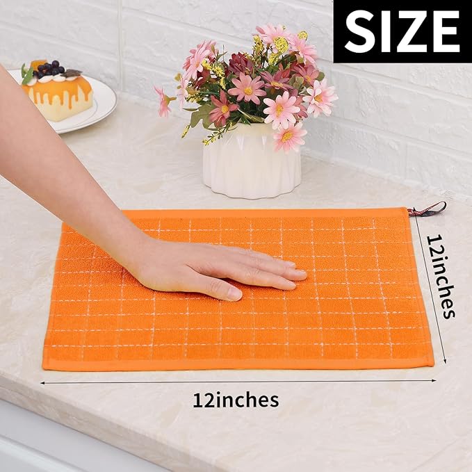 Homaxy 100% Cotton Terry Kitchen Dish Cloths, Ultra Soft and Absorbent Dish Towels for Kitchen, Perfect for Drying and Washing Dishes, 6 Pack, 12 x 12 Inches, Orange