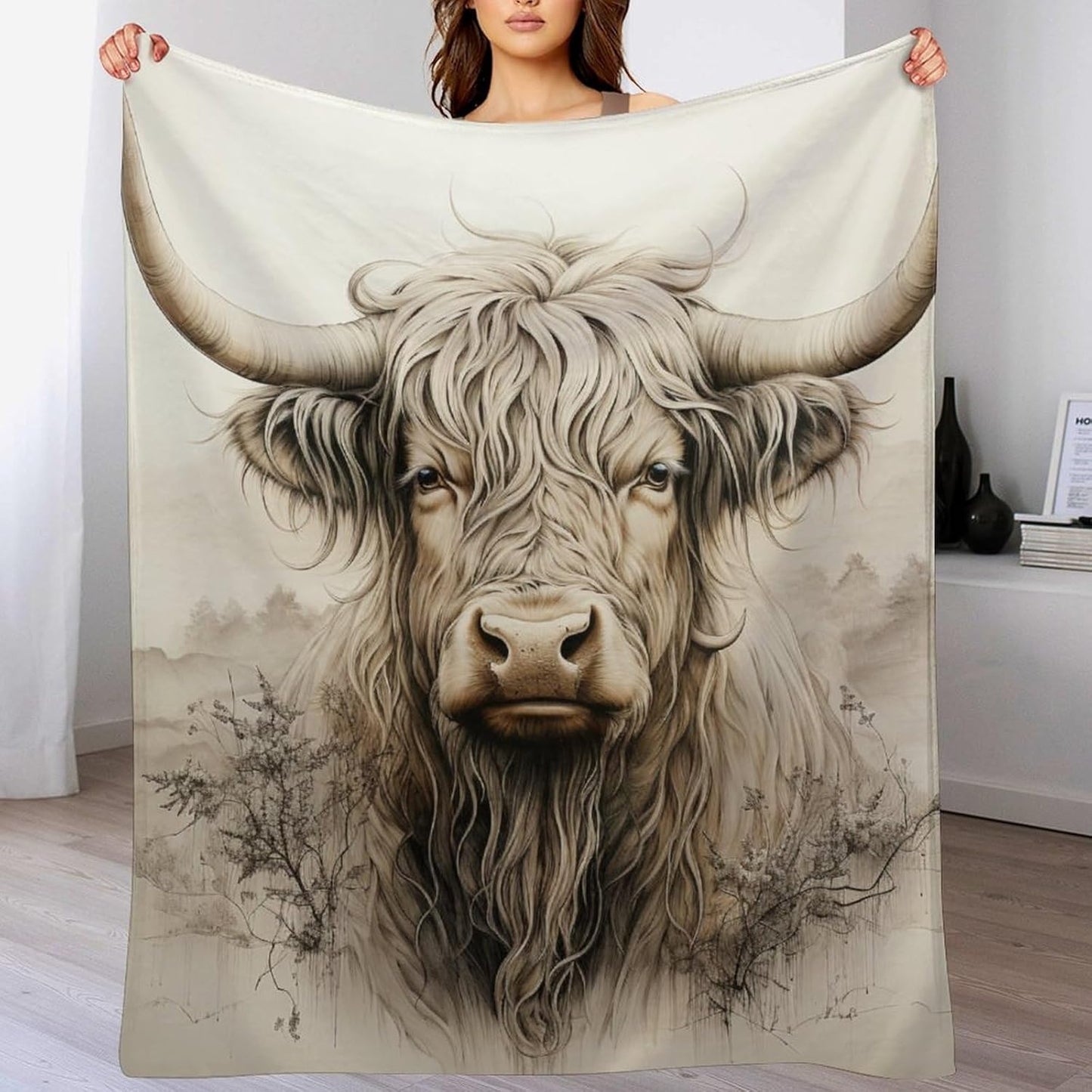 Highland Cow Throw Blanket for Teens Boys Girls and Adults Soft Warm Cozy Funny Midweight Food Flannel Blankets for Couch Sofa Bed Camping Travel Home Decor 50" X 60"