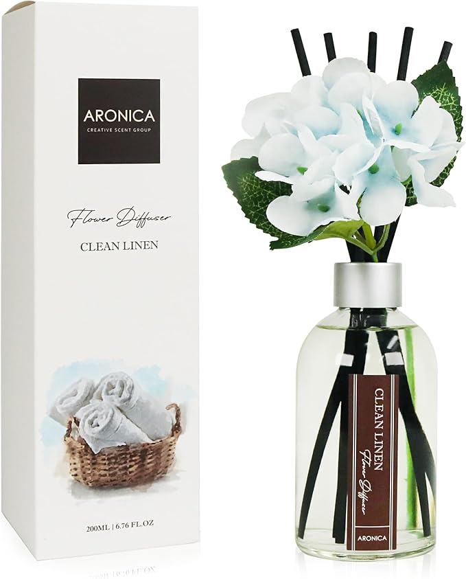 Aronica Clean Linen Reed Diffuser for Bathroom Decor, Room Fresheners for Home Long Lasting, Accesorio Para Hogar, House Registry Idea, Bathroom Smelling Good, Aesthetic Room Decor, Apartment House