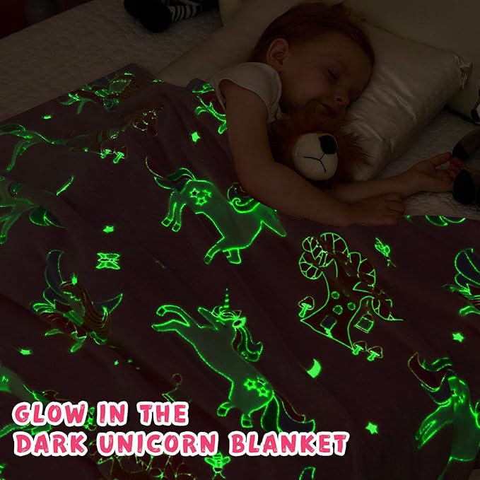 inhand Unicorn Toys Glow in The Dark for Blanket,Unicorn Gifts for Girls Age 1 2 3 4 5 6 7 8 9 10 11 12 13 Birthday Halloween Christmas Cute Soft Room Decor Kids Blanket Pink 50"X60"